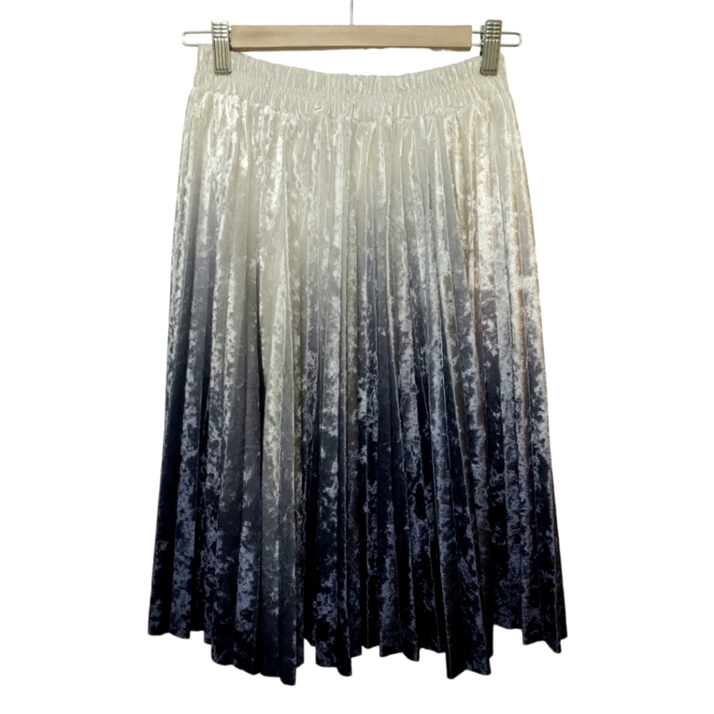 Crushed Velvet Pleated Skirt Ombre Blue and White Size XS